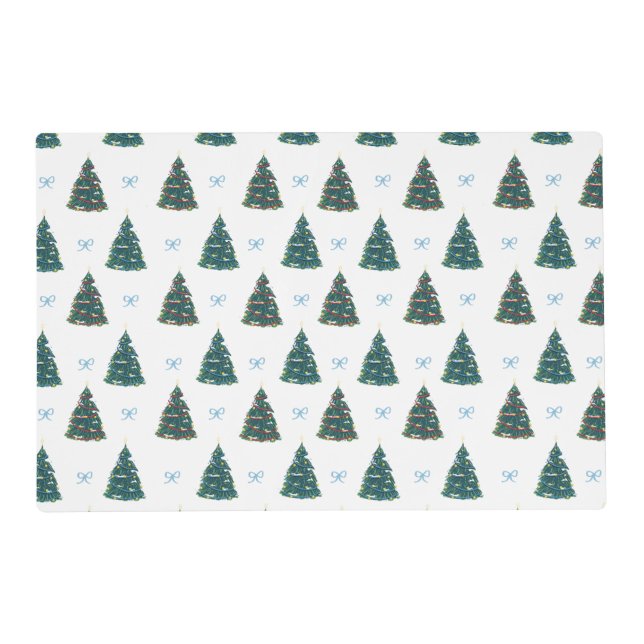 Blue Christmas Tree Farm Preppy Christmas Table  Placemat (Back)