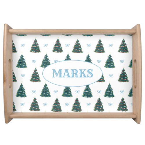 Blue Christmas Tree Farm Preppy Entertaining Serving Tray