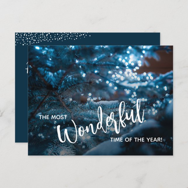 Blue Christmas Tree Flat Holiday Postcard (Front/Back)