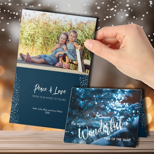 Blue Christmas Tree Folded Photo Holiday Card