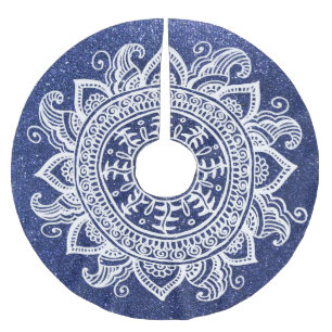 Blue Christmas Tree Glitter Mandala Snowflake Lace Brushed Polyester Tree Skirt
