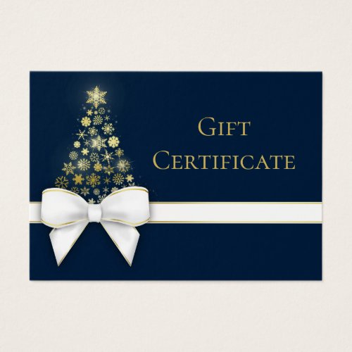 Blue Christmas Tree Gold Snowflakes Bow Gift Card