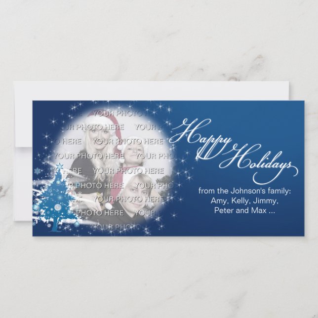 Blue Christmas Tree Happy Holidays Photo Holiday Card (Front)