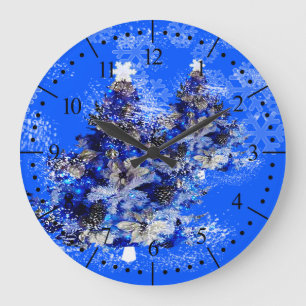 blue Christmas tree Large Clock