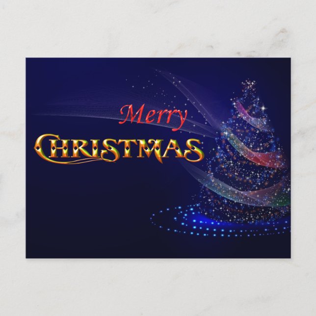 Blue Christmas Tree Merry Christmas Holiday Postcard (Front)