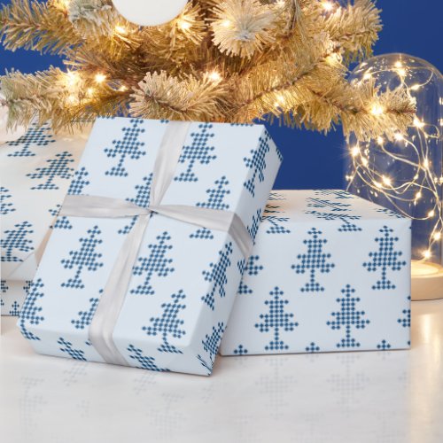 Blue Christmas Tree on Snow Wrapping Paper