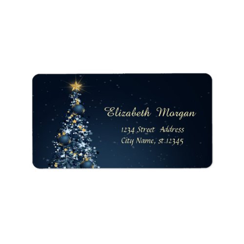 Blue Christmas Tree Ornaments Holiday Label