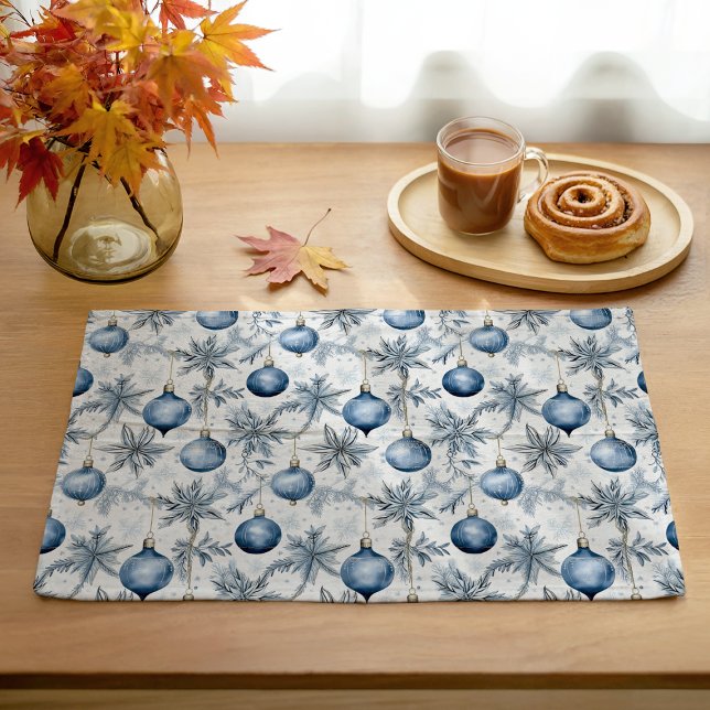 Blue Christmas Tree Ornaments Pattern Cloth Placemat (Creator Uploaded)
