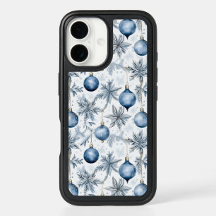 Blue Christmas Tree Ornaments Pattern iPhone 16 Case