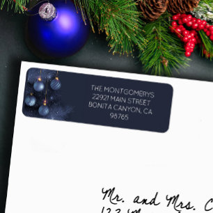 Blue Christmas Tree & Ornaments Return Address Label