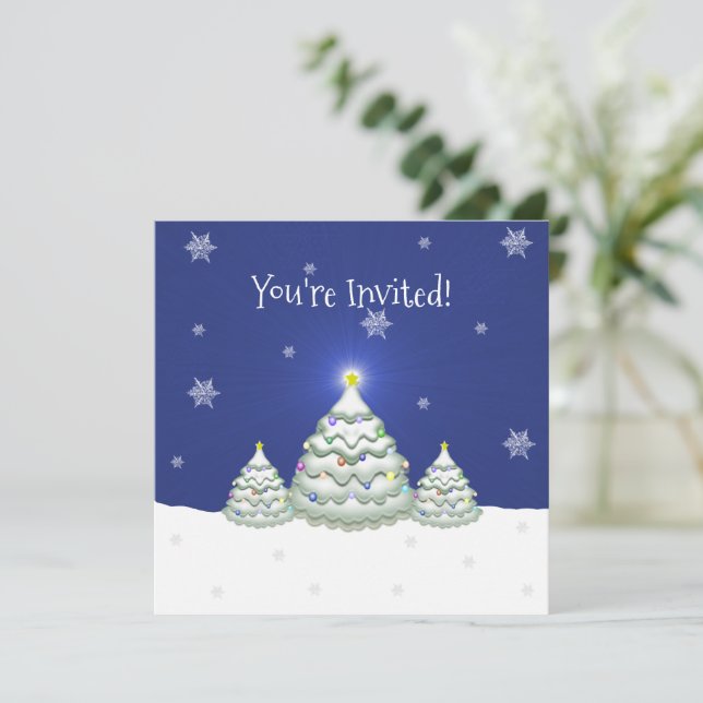 Blue Christmas Tree Party Invitation (Standing Front)