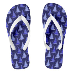 Blue Christmas Tree Pattern Design Flip Flops