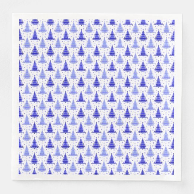 Blue Christmas Tree Pattern Design Paper Dinner Napkins (Front)