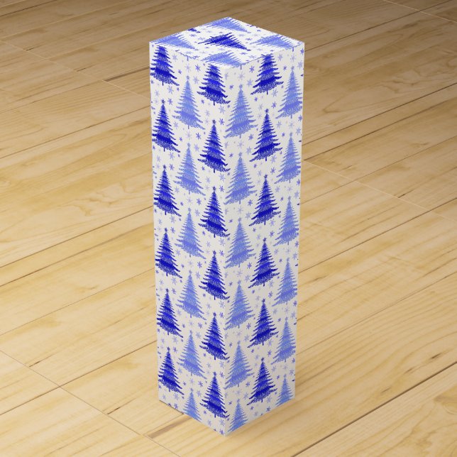 Blue Christmas Tree Pattern Design Wine Box (Front)