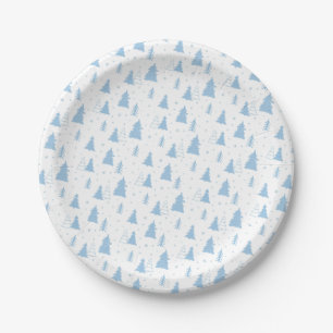 Blue Christmas Tree Pattern Paper Plates