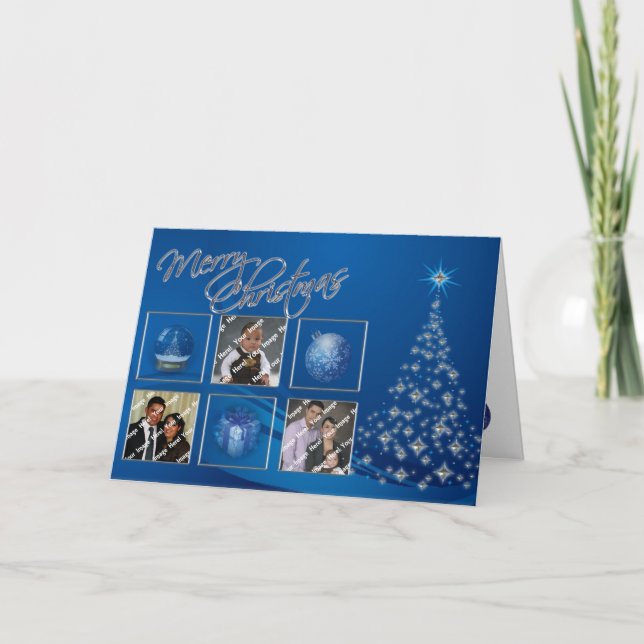 Blue Christmas Tree Photo Card (Front)