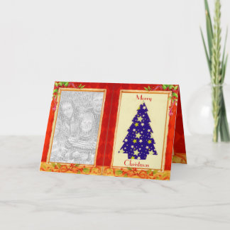 Blue Christmas Tree Photo Frame Card