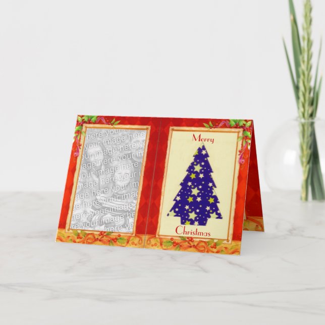 Blue Christmas Tree Photo Frame Card (Front)