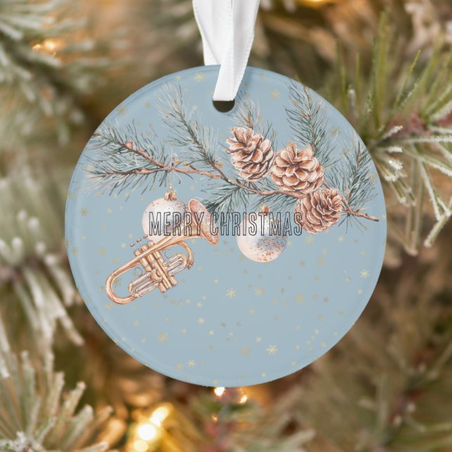 Blue Christmas Tree Pine Cones Ornaments Trumpet (Tree)