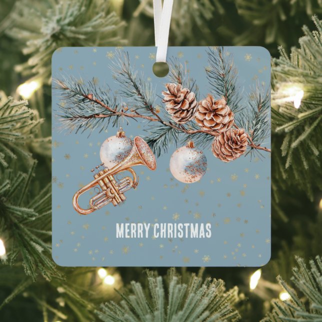 Blue Christmas Tree Pine Cones Ornaments Trumpet (Insitu)