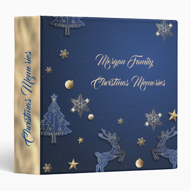 Blue Christmas Tree Reindeer 3 Ring Binder (Front/Spine)