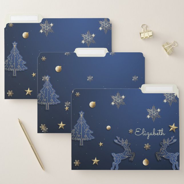 Blue Christmas Tree,Reindeer,Snowflakes File Folder (Set)
