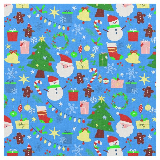 blue christmas tree santa claus fabric