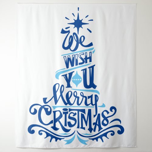 Blue Christmas tree sayings wishes greetings Tapestry