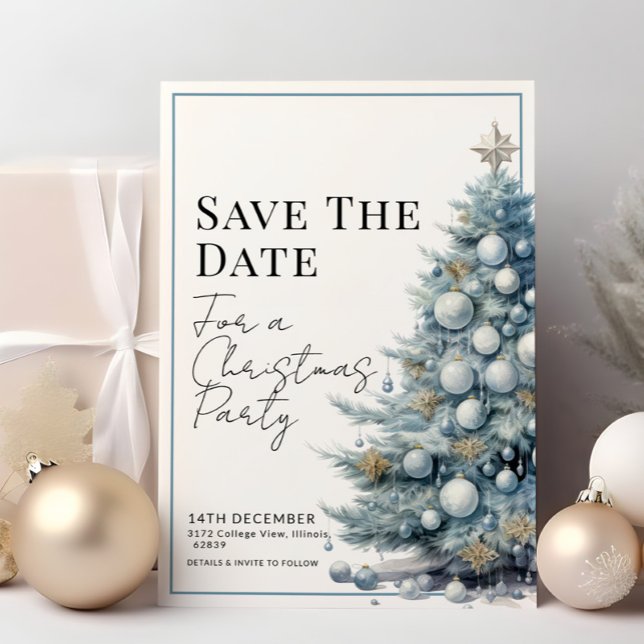 Blue Christmas Tree Silver Baubles Save The Date Invitation (Creator Uploaded)