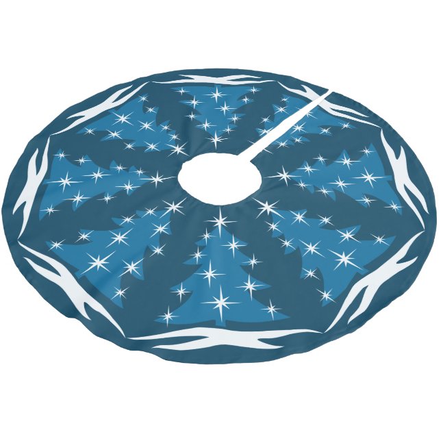Blue Christmas Tree Skirt Blue Holiday Decor (Angled)