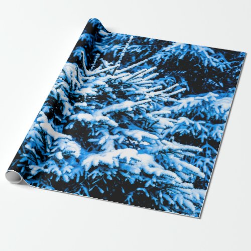 Blue Christmas Tree Snow Wrapping Paper