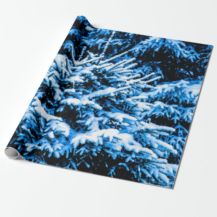 Blue Christmas Tree, Snow Wrapping Paper Zazzle