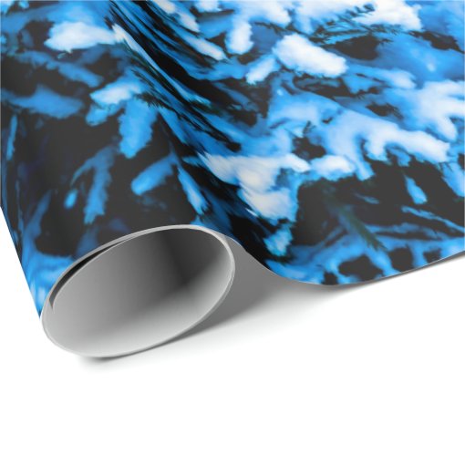 Blue Christmas Tree, Snow Wrapping Paper Zazzle