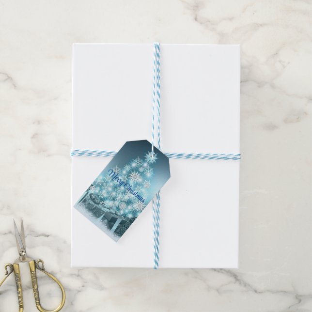 Blue Christmas Tree, Snowflake Gift Tags (With Twine)