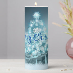 Blue Christmas Tree, Snowflake Pillar Candle