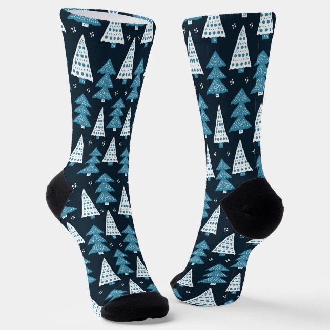 Blue Christmas Tree Socks (Angled)