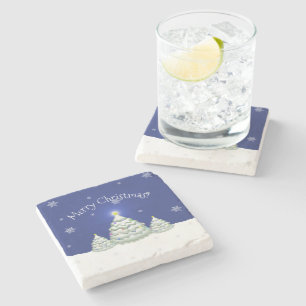 Blue Christmas Tree Stone Coaster