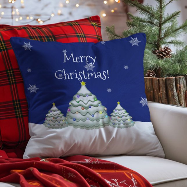 Blue Christmas Tree Throw Pillow (Blue Christmas Tree Throw Pillow)