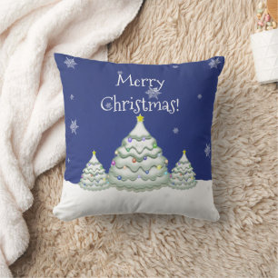Blue Christmas Tree Throw Pillow