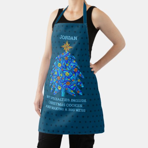 Blue Christmas Tree Unisex Personalized Funny Apron