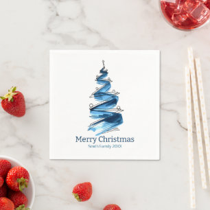Blue Christmas Tree Watercolour Napkins