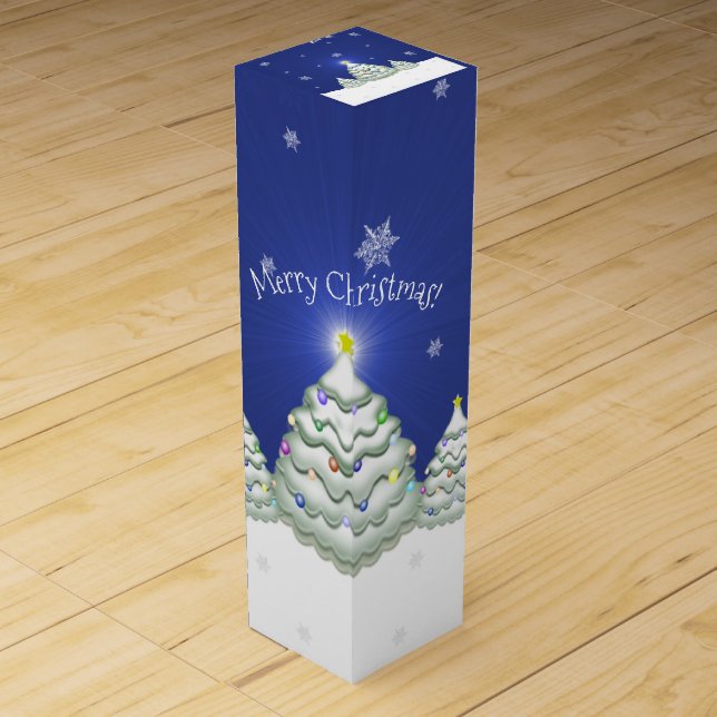 Blue Christmas Tree Wine Gift Box (Front)