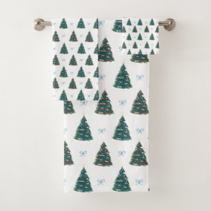 Blue Christmas Tree Winter Coquette Christmas Bath Towel Set