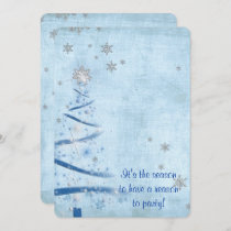 blue Christmas tree with silver snowflakes Invitation