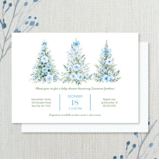 Blue Christmas Trees 2 Boy Baby Shower Invitation