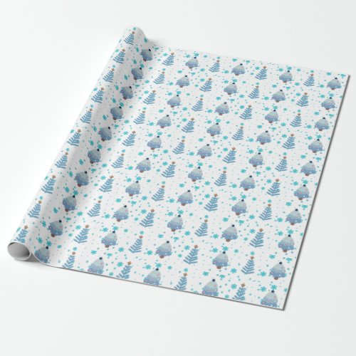 Blue Christmas trees and snow  Wrapping Paper
