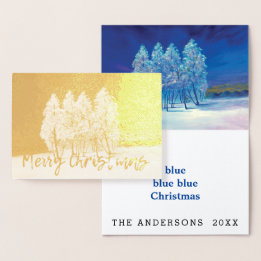 Blue Christmas Trees Foil Card