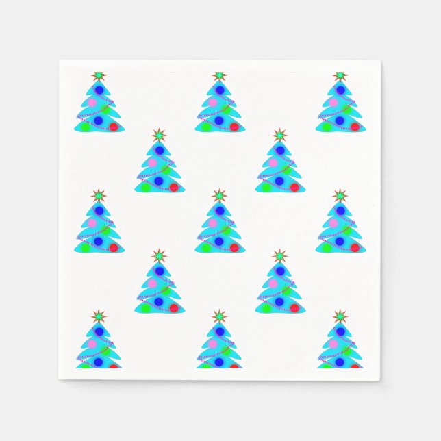 Blue Christmas Trees Holiday Party Paper Napkins (Front)