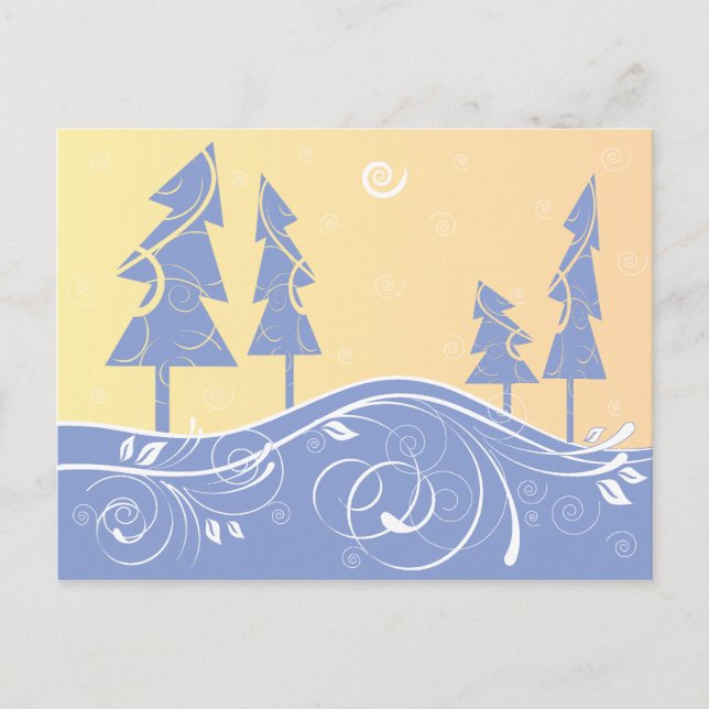 blue Christmas Trees Holiday Postcard (Front)