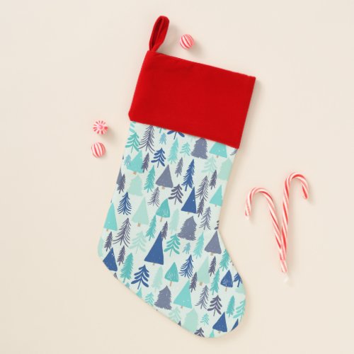 Blue Christmas Trees in an Evergreen Forest Christmas Stocking